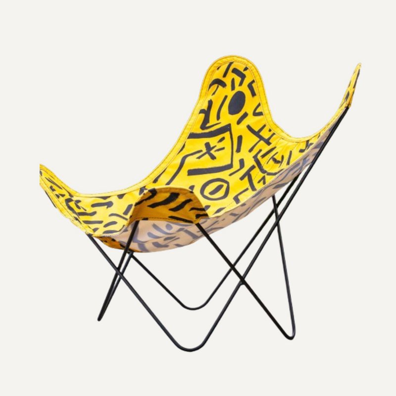 Fauteuil Butterfly AA – Willis jaune soleil & noir – coton 430 g/m²
