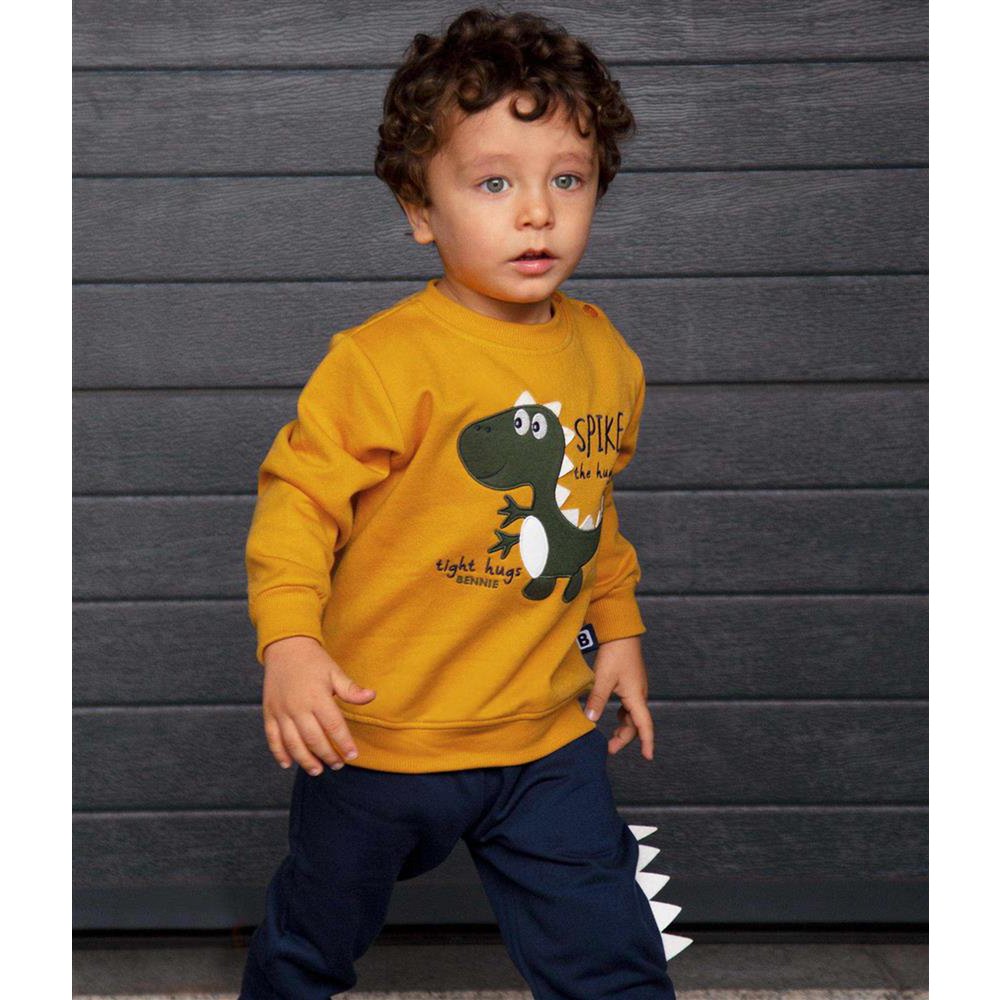 Dinosaurus geborduurde geborstelde fleece set