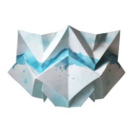 Origami-inspired paper wall light with a summer pattern, featuring geometric shapes in shades of blue, gray, and white.