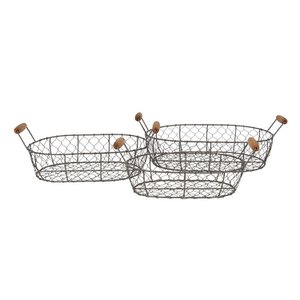 Storage basket set of 3 42x27x15 cm brown iron basket