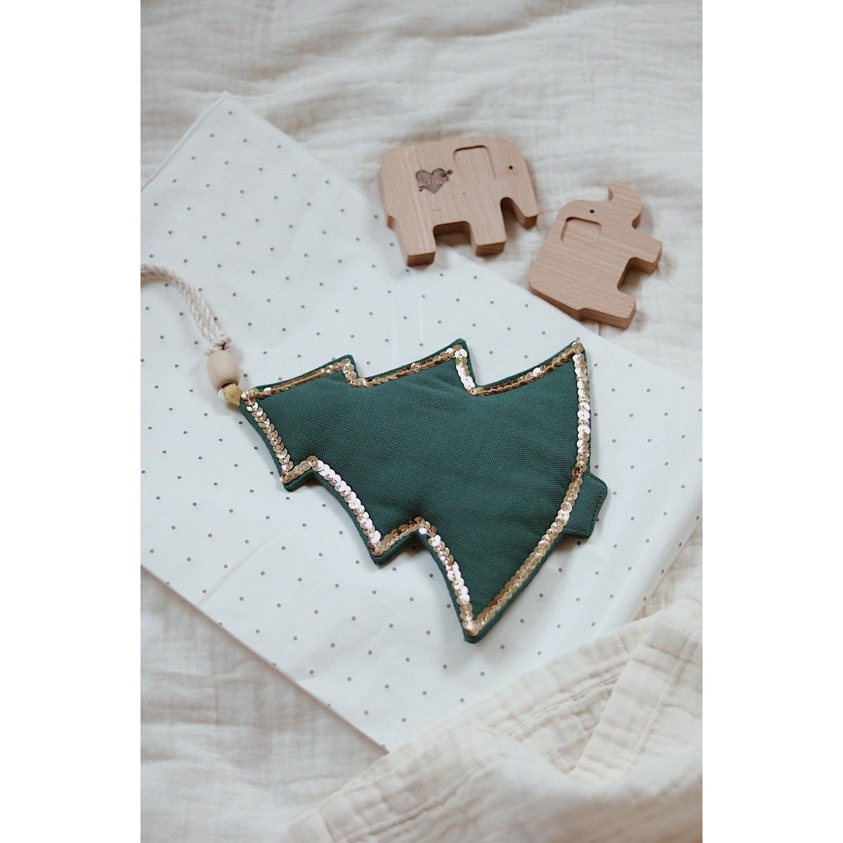 Pendentif en coton « Sapin de Noël vert »