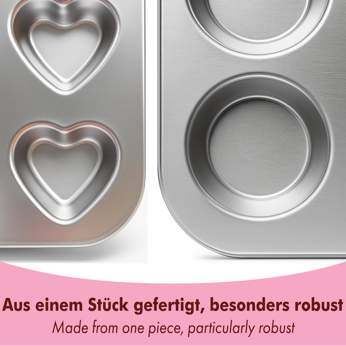 Lot de 2 moules à muffins en inox classique et coeurs