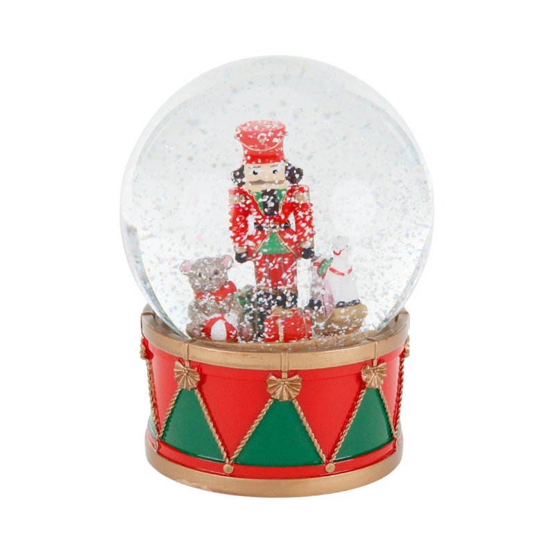 MUS.NUTCRACKER SNOW GLOBE TT RD/GRN 16,5CM