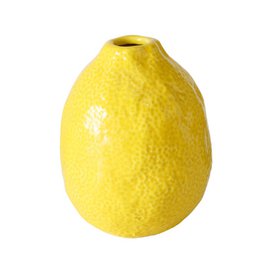 A yellow, oval-shaped ceramic vase with a smooth, glossy finish.