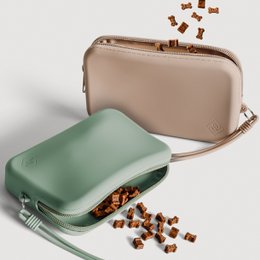 Silicone dog treat pouch, sage green taupe, portable food storage bag with wrist strap