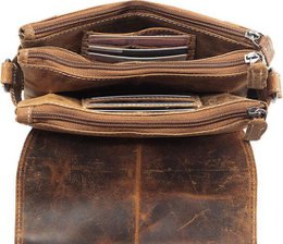 Umhängetasche für Damen mit hellbraunem Büffelleder - Praktischer Ledertasche mit mehreren Reißverschluss -Taschen, perfekt für Organisation und Stil.