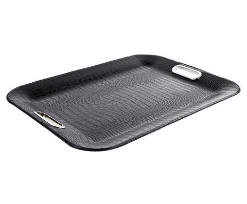 Tablet rechthoekige platte handgrepen crocody zwart synthetisch leer