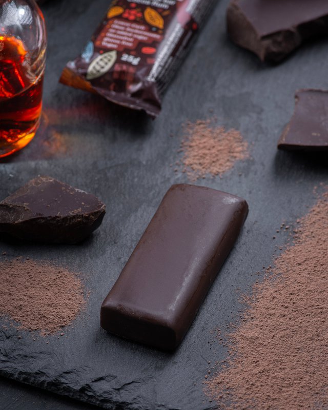 Gourmetchokoladebar "Kakao & Rum" 25g - Vegansk chokolade, uden tilsat sukker og glutenfri (alkoholfri)