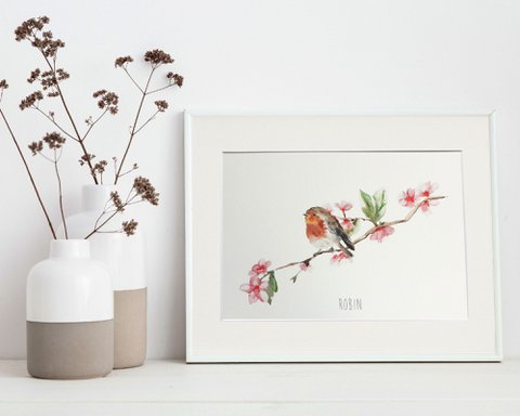 Robin and Blossom Wall Print