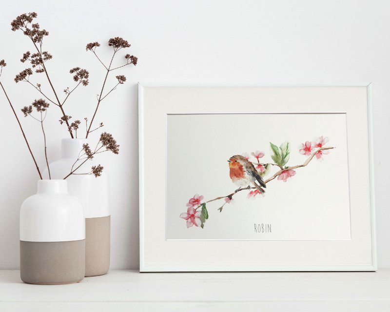 Robin and Blossom Wall Print