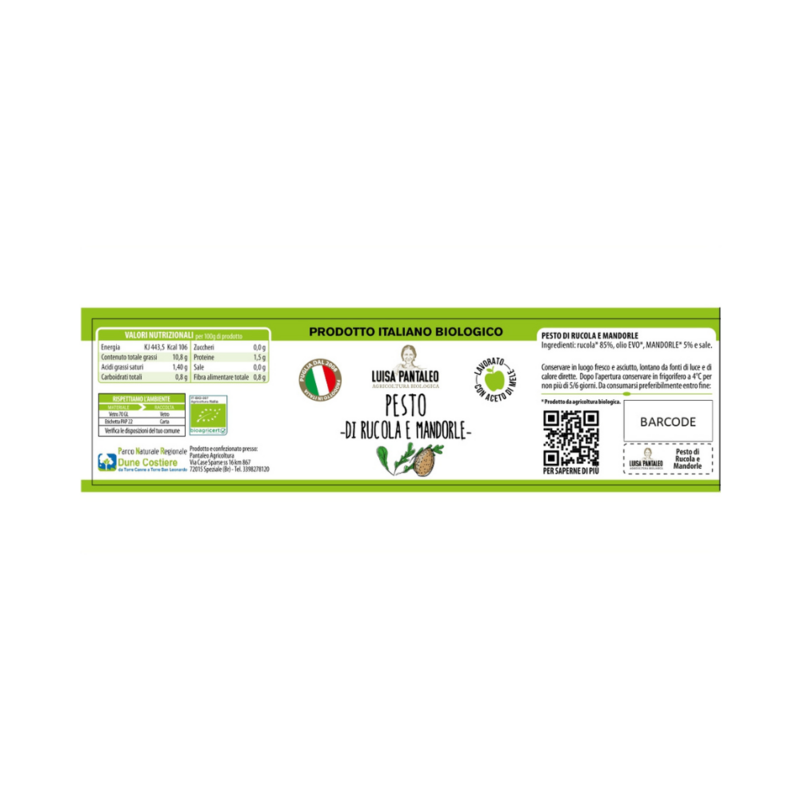 Luisa Pantaleo Organic Rocket and Almond Pesto, made in Italy