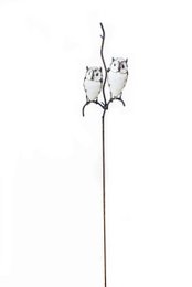 Zimba-Arts METAL WHITE COUPLE OWLS ON STICK