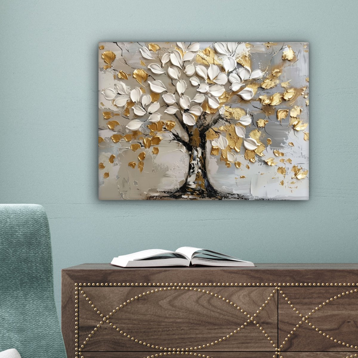 Peinture sur toile - Décoration murale - Boom - Beige - Gray - Gold - Résumé