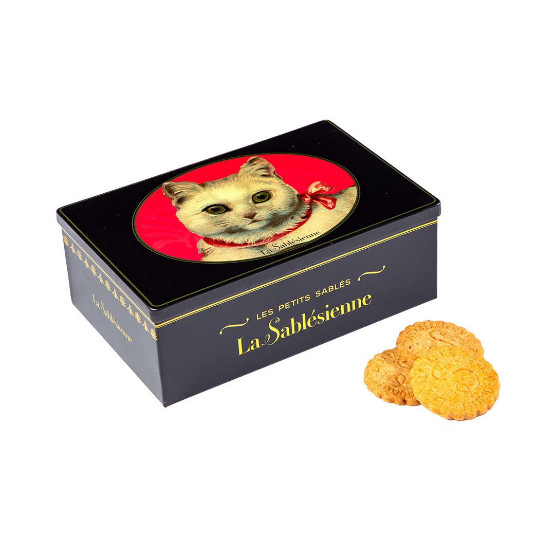 Butterkekse aus reiner, frischer Butter mit Schokoladenstückchen – Metallbox „White Cat“, 250 g