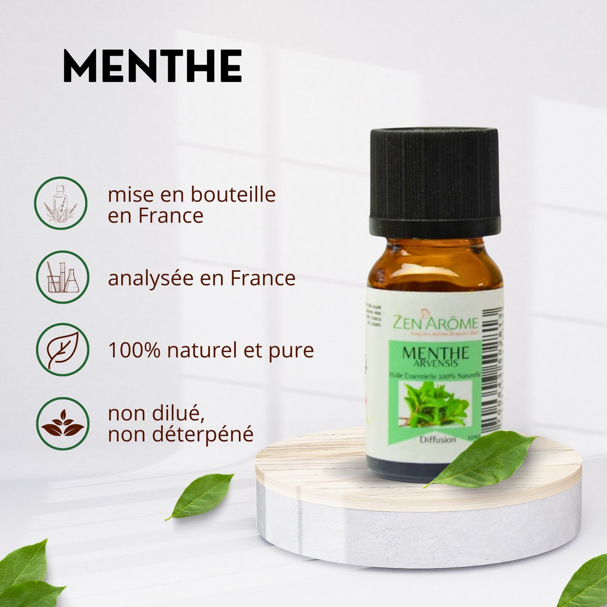 Etherische olie - Mint Arvensis - 10 ml - Gebruik voor diffusie - Verpakt in Frankrijk