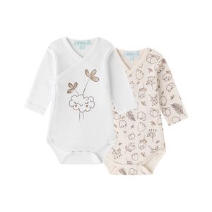 Babyrompertje met lange mouwen, voetloze kruishals, katoenen pac 2