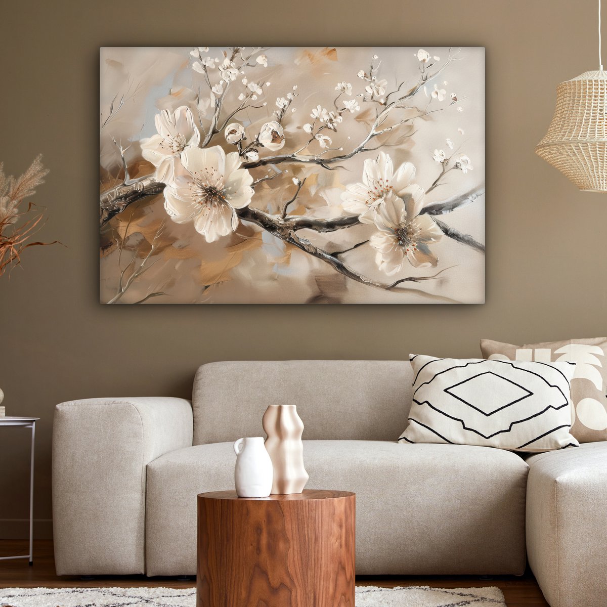 Canvas schilderij  - Wanddecoratie Bloemen - Natuur - Wit - Bloesem - Abstract - Muurdecoratie woonkamer - Slaapkamer decoratie - Kamer accessoires - Schilderijen op canvas