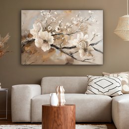 Canvas schilderij  - Wanddecoratie Bloemen - Natuur - Wit - Bloesem - Abstract - Muurdecoratie woonkamer - Slaapkamer decoratie - Kamer accessoires - Schilderijen op canvas