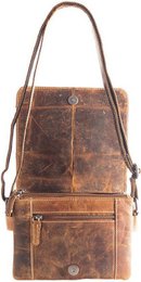 Umhängetasche für Damen mit hellbraunem Büffelleder - Praktischer Ledertasche mit mehreren Reißverschluss -Taschen, perfekt für Organisation und Stil.