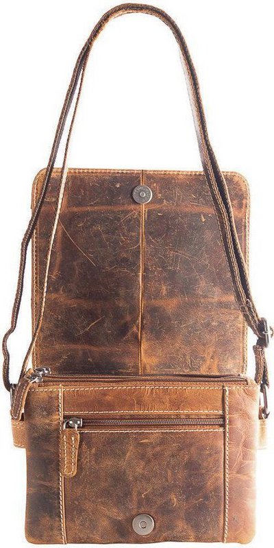 Umhängetasche für Damen mit hellbraunem Büffelleder - Praktischer Ledertasche mit mehreren Reißverschluss -Taschen, perfekt für Organisation und Stil.
