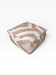 Beige cream striped chevron pattern floor cushion ottoman square pouf geometric design.