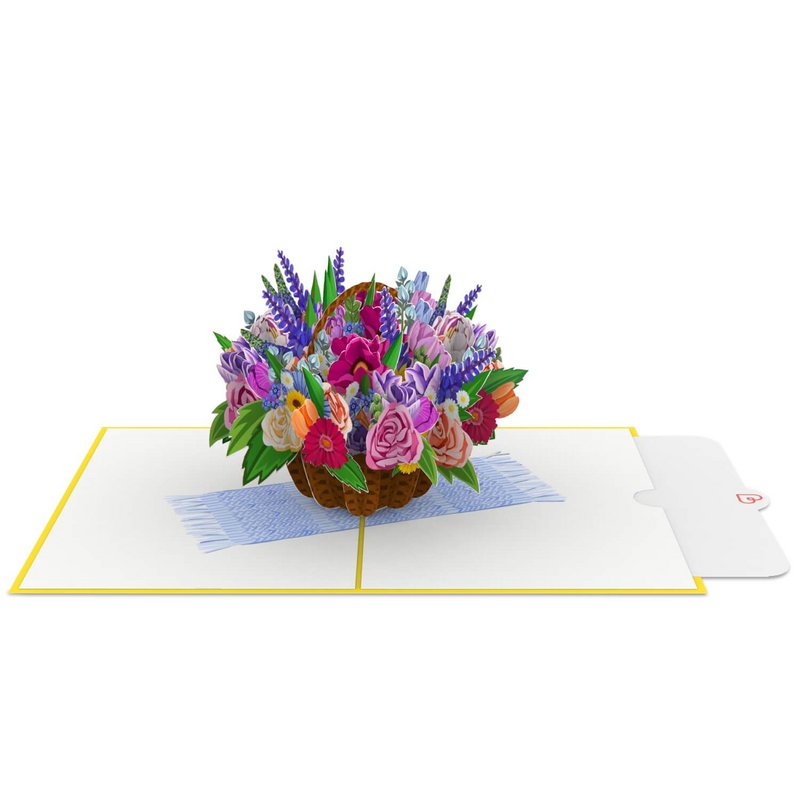 Kleurrijke bloemenmand pop-up kaart