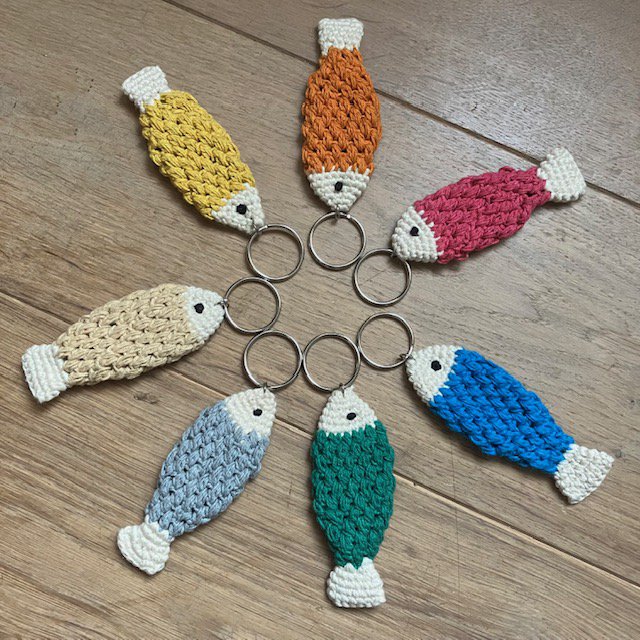 Luna-Leena keychain fish - bag charm - blue - organic cotton - hand crocheted in Nepal - bag hanger