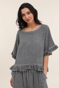 Schlichte Bluse aus 50 % Leinen und 50 % Baumwolle REF. 8747
