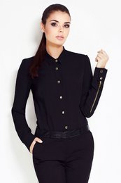Elegant klassiek overhemd met gouden knopen en manchetritsen, zwart