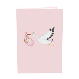 Stork & Baby (roze) pop-upkaart