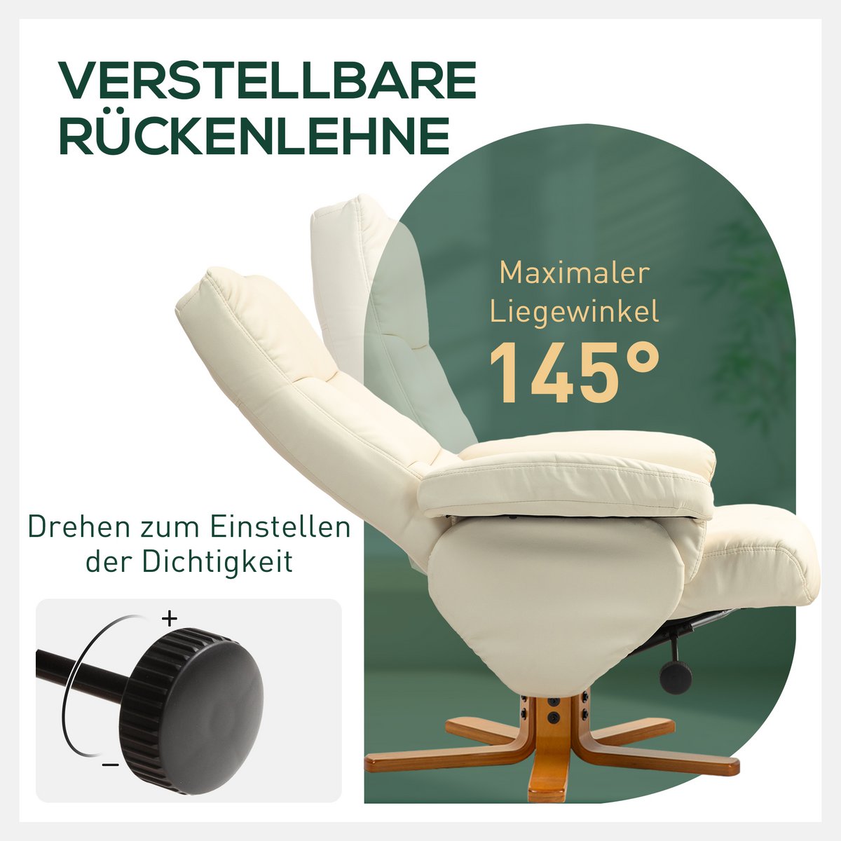Relaxation chair with stool, 360° rotating TV chair with reclining function, reading chair for bedroom, living room, faux leather, brown