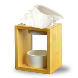 Parfumebrænder Naturea-serien - Skal - i bambus og keramik - Originalt og dekorativt design - Aromaterapi lysestage - Spredning af æteriske olier, voks, duftfondanter