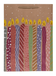 Paper gift bag, ballooons & candles,