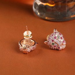 Regal Jeweled Leopard Head Stud Earrings