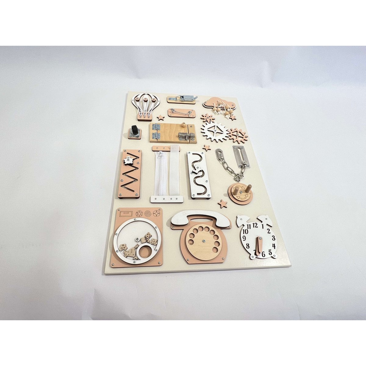 Wooden busy board for toddler- Beige busy board