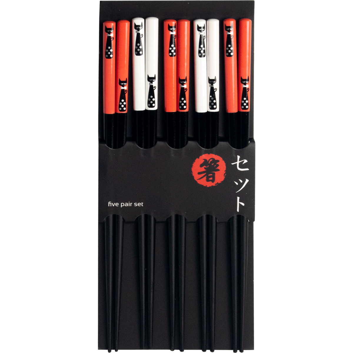 Edo Chopstick Set, 5 pair Cats white/red