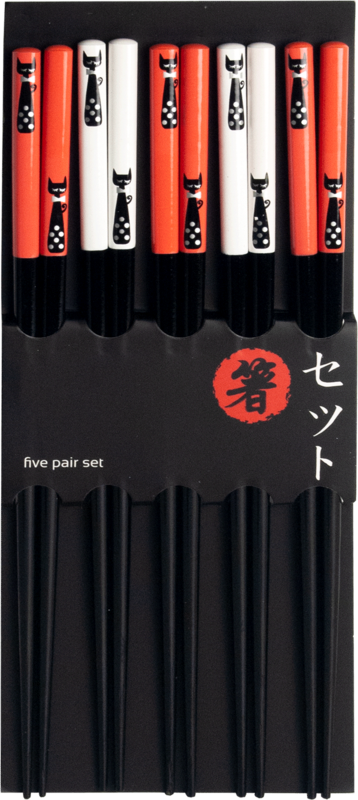 Edo Chopstick Set, 5 pair Cats white/red