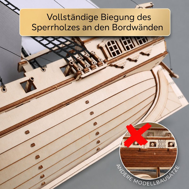 Brigg aus Holz zum Bauen Eisberg – 3D-Holzpuzzle 311 Teile, Schiffsmodell mit Segeln und Takelage, Modellbausatz ab 12 Jahren