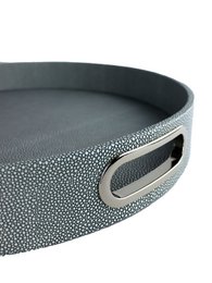 Plateau rond simili cuir galuchat bleu avec anses inox