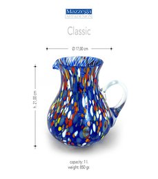 1 Klassiker Caraffa in handgemachtem und handgefertigtem Glas mit Murrine di Murano, "I Colori di Murano" Linie 1000 ml. In Italien gemacht
