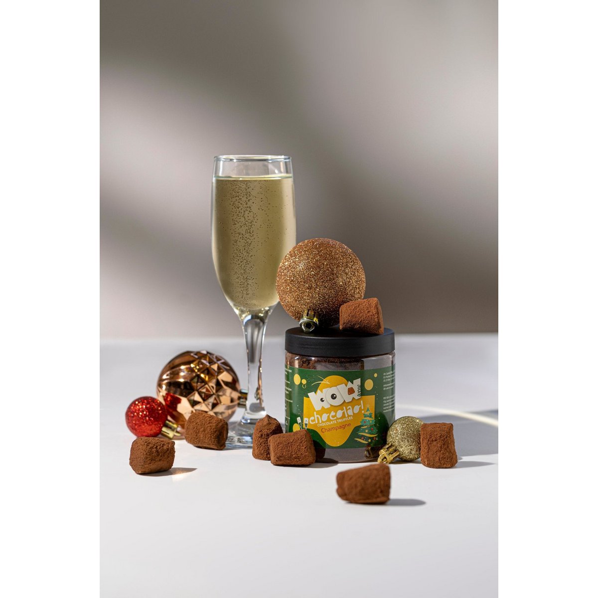 Champagne juletrøfler gavekrukke 130g | Mousserende feriechokolade
