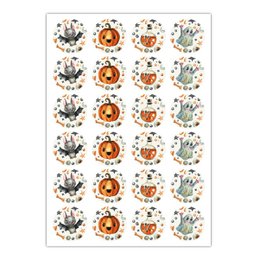 24 creepy Halloween stickers with bat, ghost, pumpkin and magic potion, beige, MATTE paper stickers (ø 45mm; 4 motifs)
