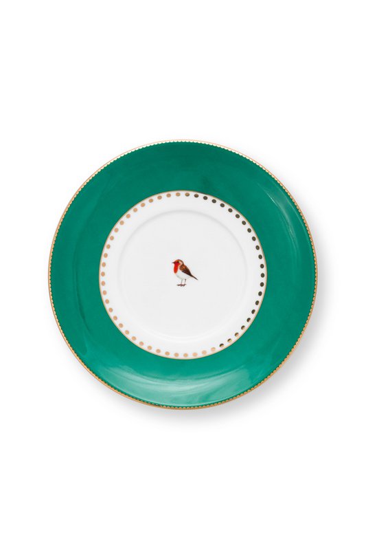 Set/2 Espresso Cups & Saucers Love Birds Stripes Emerald-Green