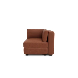 Terracotta modular corner sofa section, warm brown upholstered seating, contemporary design, single armrest module.