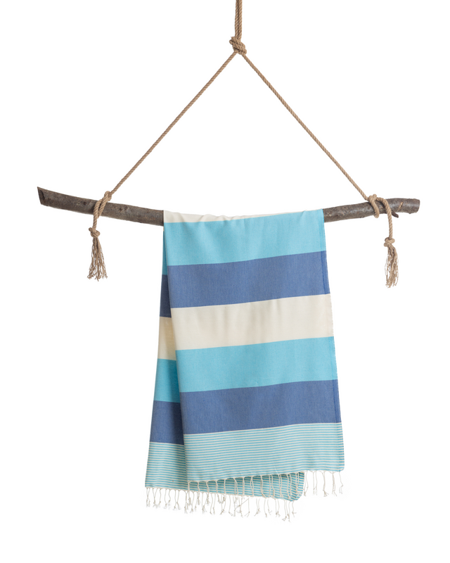TOWEL TO GO PALERMO Cotton Beach Towel 180x100 cm | Quick Dry Pool Towel | Blue / Turquoise | with Gift Box