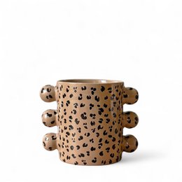  Decorative leopard print ceramic vase with a unique textured design.