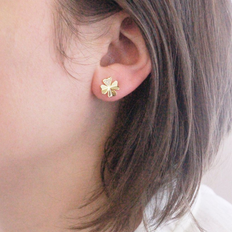 Orecchini con petali di trifoglio - Oro e cristallo