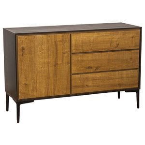 SIDEBOARD WITH 3 DRAWERS+DM WOOD DOOR, BLACK METAL LEGS 116X40X75CM, LEG HEIGHT:18CM ST80003