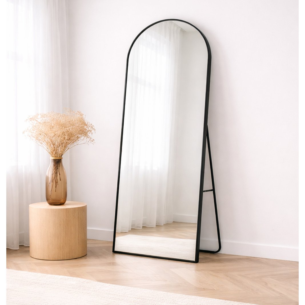 Bogenspiegel 75x180 cm – Großer schwarzer Bogenspiegel mit Ständer