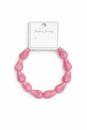  Pink and beige beaded bracelet, summer collection, elastic stretch bracelet with round stone beads